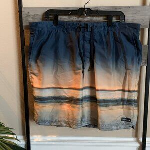 Perry Ellis Men's Orange Sunset Regular Fit Graphic Board Swim Trunks Size XL